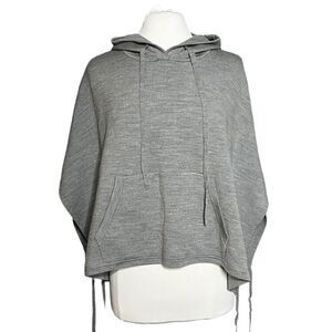 LULULEMON All in a Day Hooded Poncho Gray Merino Wool Cropped Tie Hem Sweater